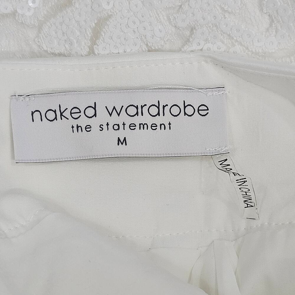 Naked Wardrobe The Statement White Sequin Ruffle Mini Skirt Women's Size M NWOTF - Picture 11 of 15